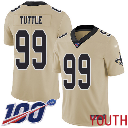 New Orleans Saints Limited Gold Youth Shy Tuttle Jersey NFL Football 99 100th Season Inverted Legend Jersey